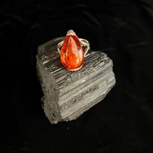 Sterling Silver Adjustable Amber Stone Ring